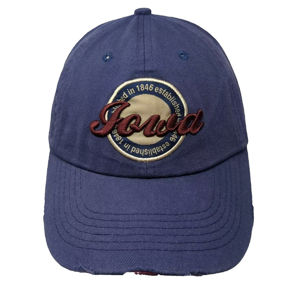 Classic Teaze Iowa Baseball Cap Blue OS Distressed Embroidered Strapback Hat